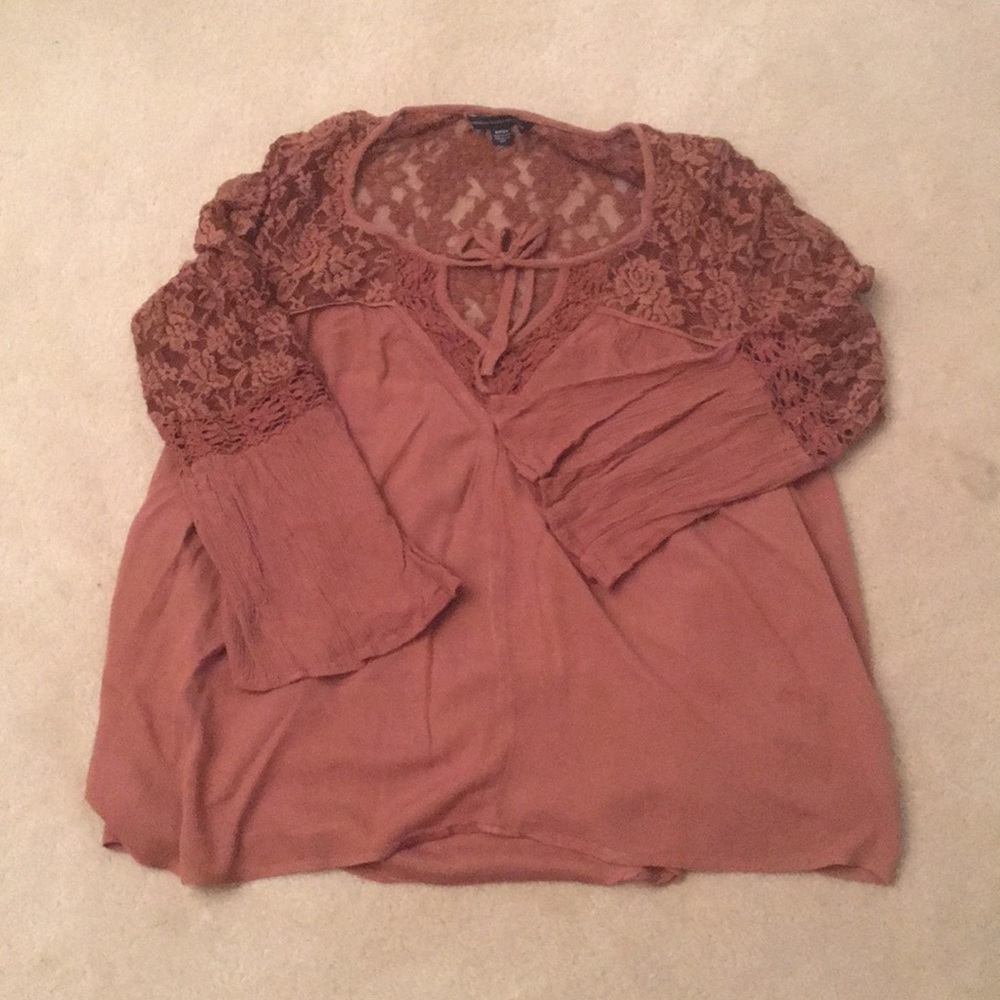 American Eagle peasant blouse lace brown small